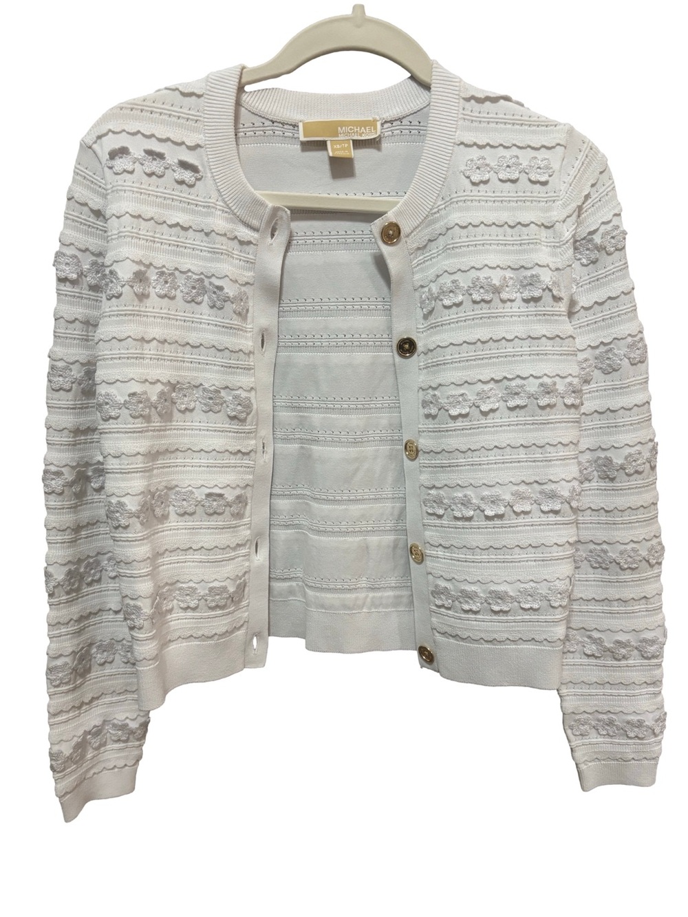Michael Kors Cream Textured Floral Stripe Cardigan
